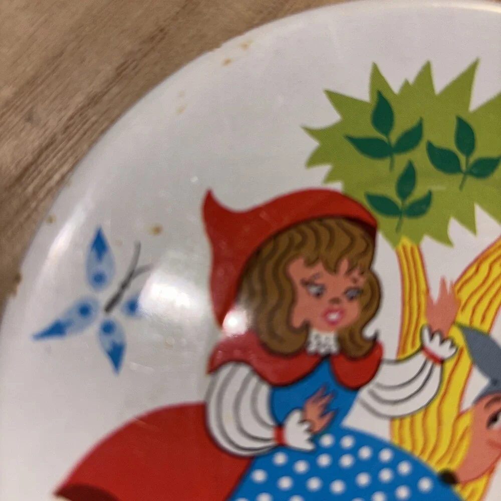 Vintage red riding Hood Big Bad Wild Tea Plate And Cups Metal Toy Replacement